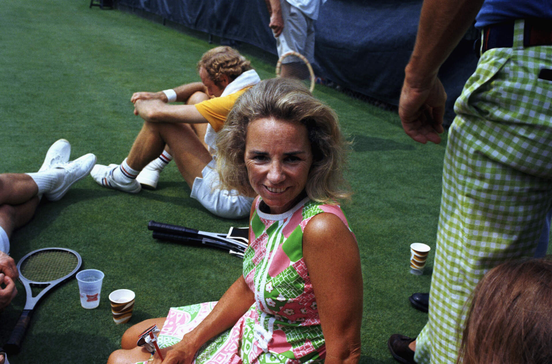 Ethel Kennedy laughs during tennis matches at Forest Hills in 1972. (Ray Howard/AP)