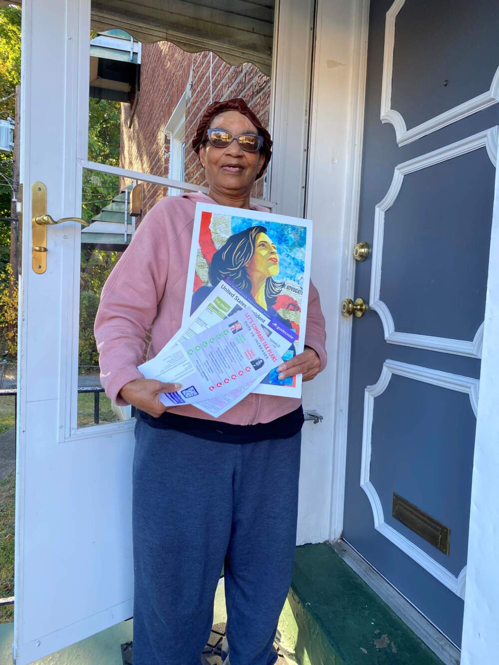 Barbara Ferree, a Democrat from Chester, Pa. is all in for Harris. (Anthony Brooks/WBUR)