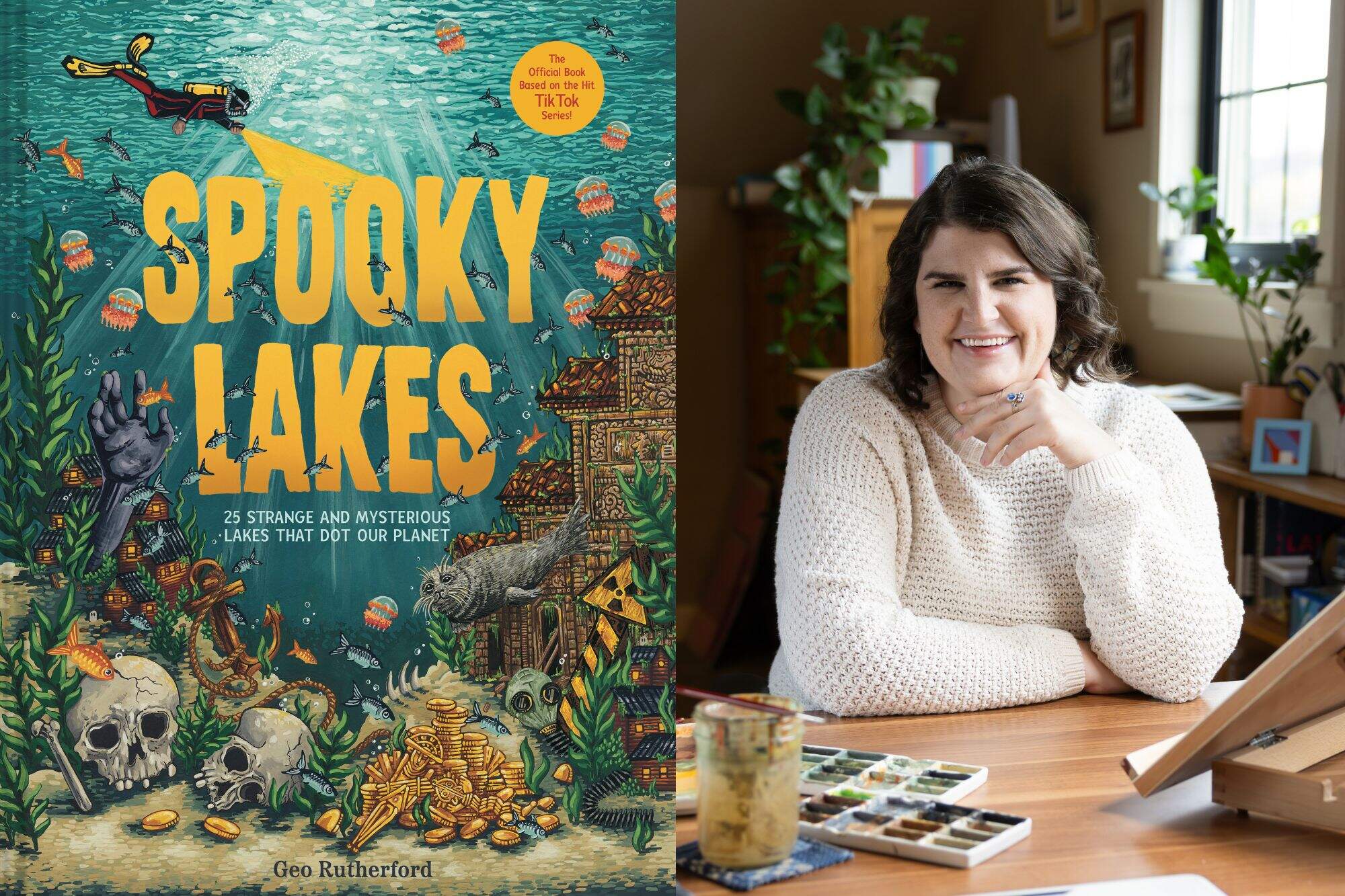 The cover of "Spooky Lakes" and author Geo Rutherford. (Courtesy of Kelly Kennedy and Harry N. Abrams)
