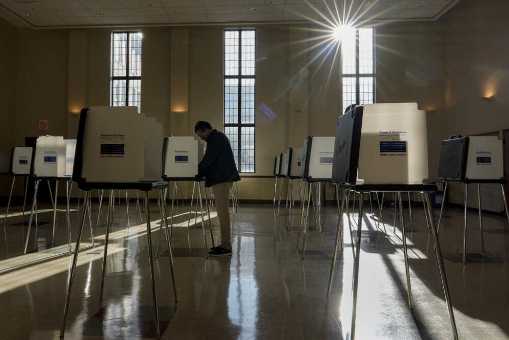 FILE - A voter fills out their Ohio primary election ballot at a polling location in Knox Presbyterian Church in Cincinnati, Ohio, on Tuesday, March 19, 2024. (AP Photo/Carolyn Kaster, File)
