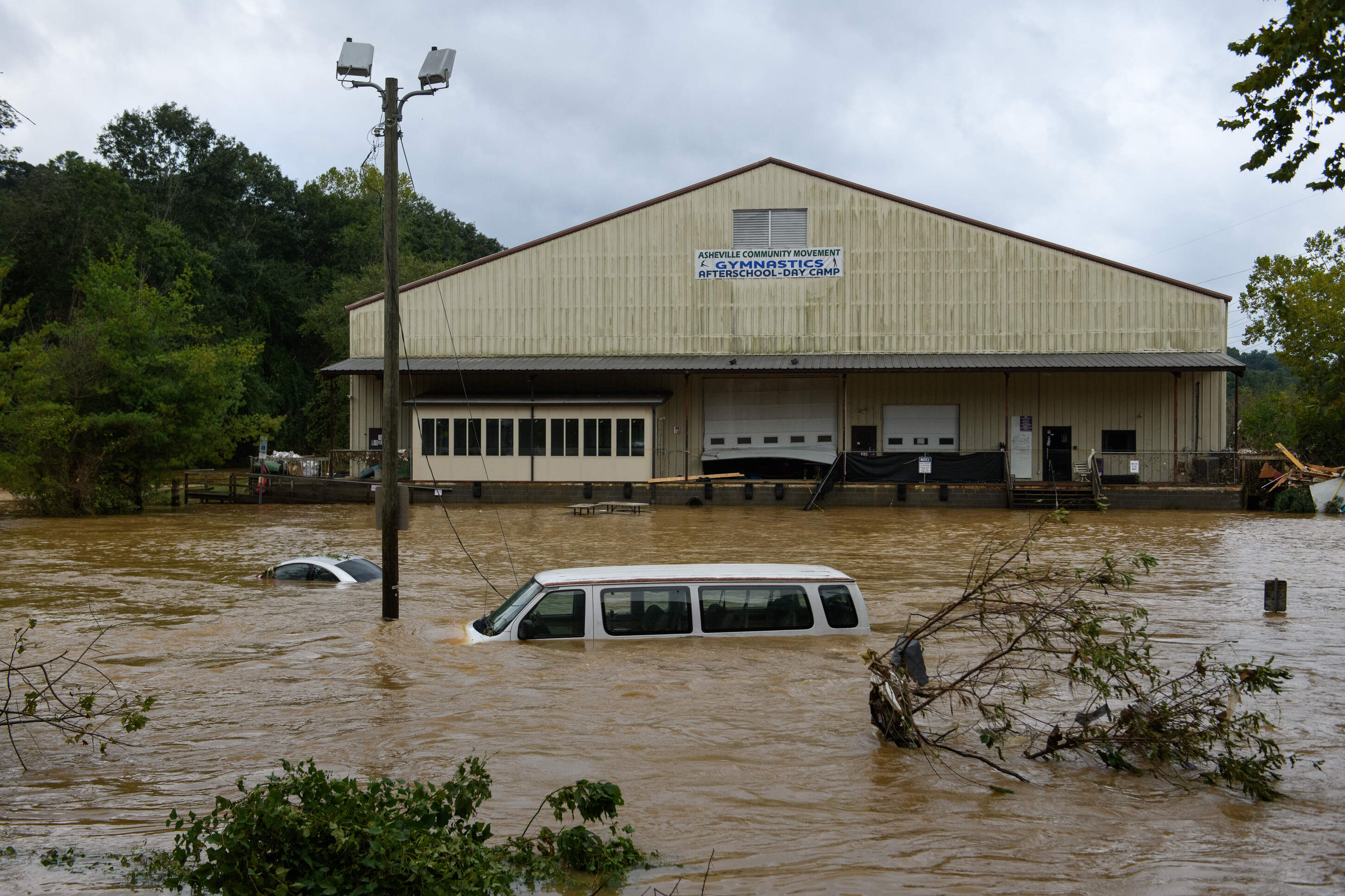Heavy rains from Hurricane Helene caused record flooding and damage on Sept. 28, 2024 in Asheville, North Carolina. (Melissa Sue Gerrits/Getty Images)