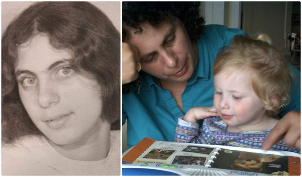 The author at age 15 (left) and looking at a photo album with her granddaughter (right). (Courtesy Julie Wittes Schlack)
