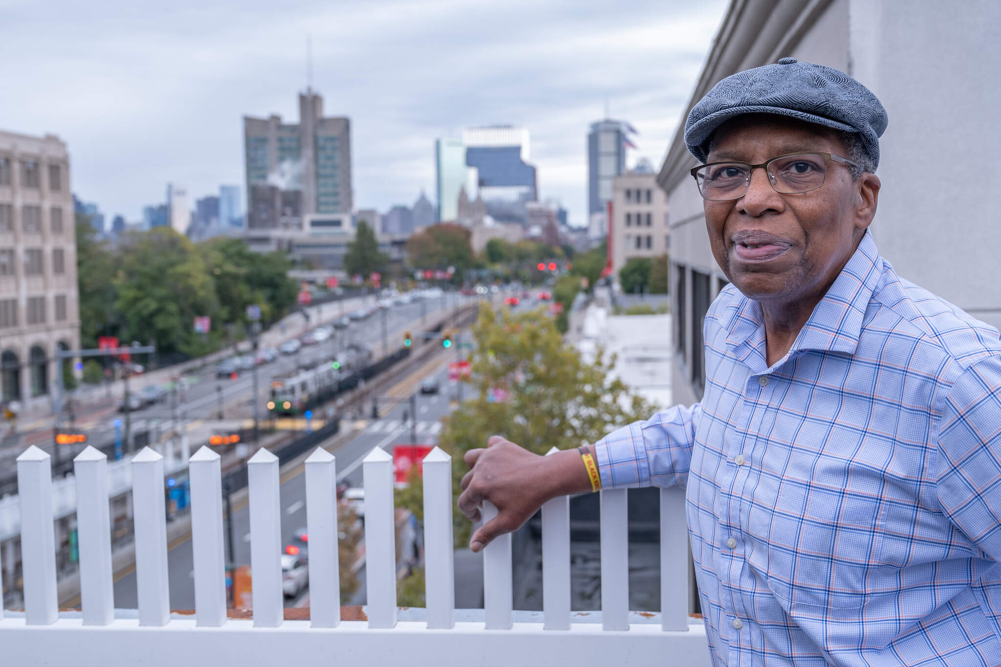 René Marchando stands on the rooftop of WBUR. (Sharon Brody/WBUR)