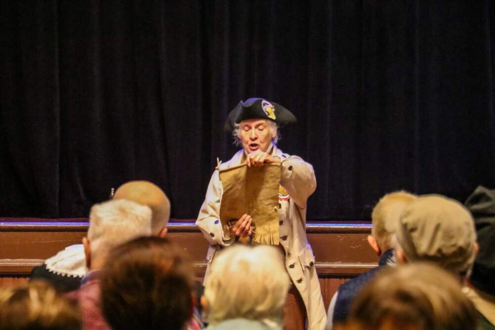 Town crier Kathy-Ann Becker of Wendell, Massachusetts. (Liz Lerner/CAI)