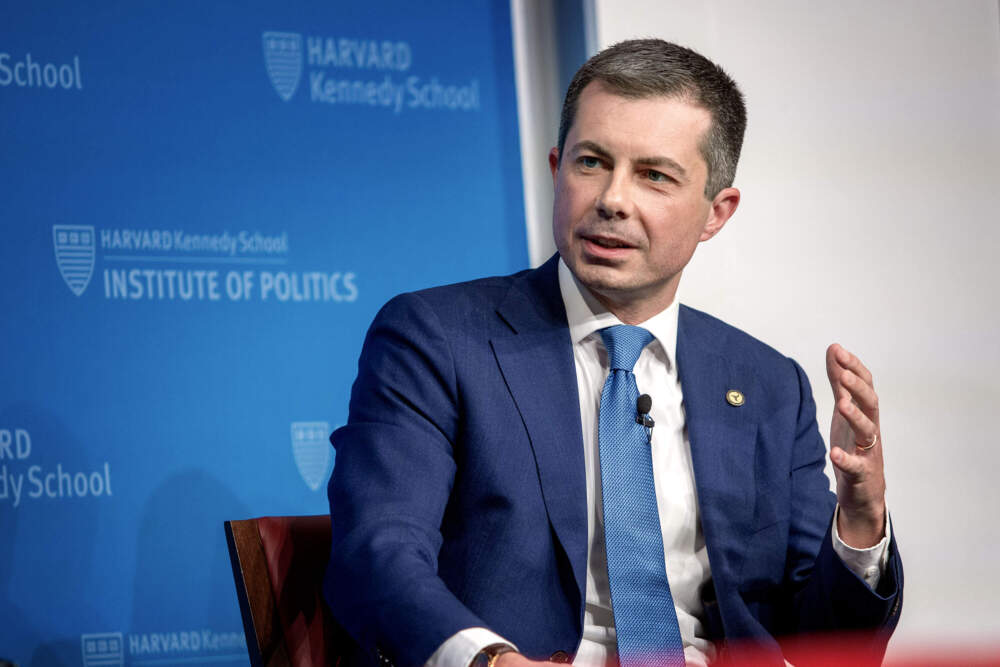 US Secretary of Transportation Pete Buttigieg speaks at the Institute of Politics at Harvard Kennedy School.