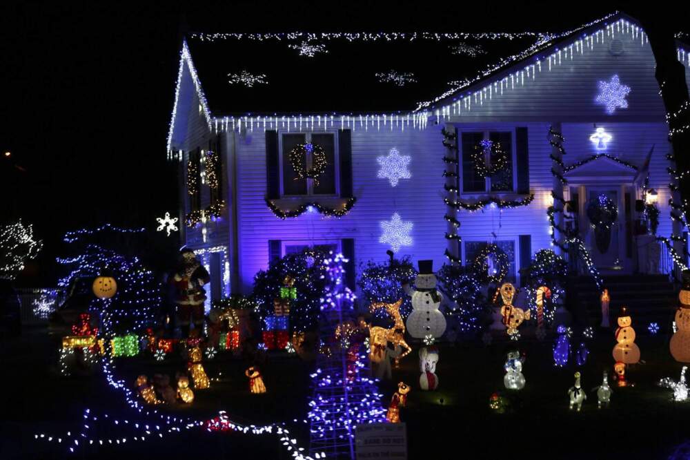 A house in Saugus decked out for the holidays. (Hadley Green for WBUR)