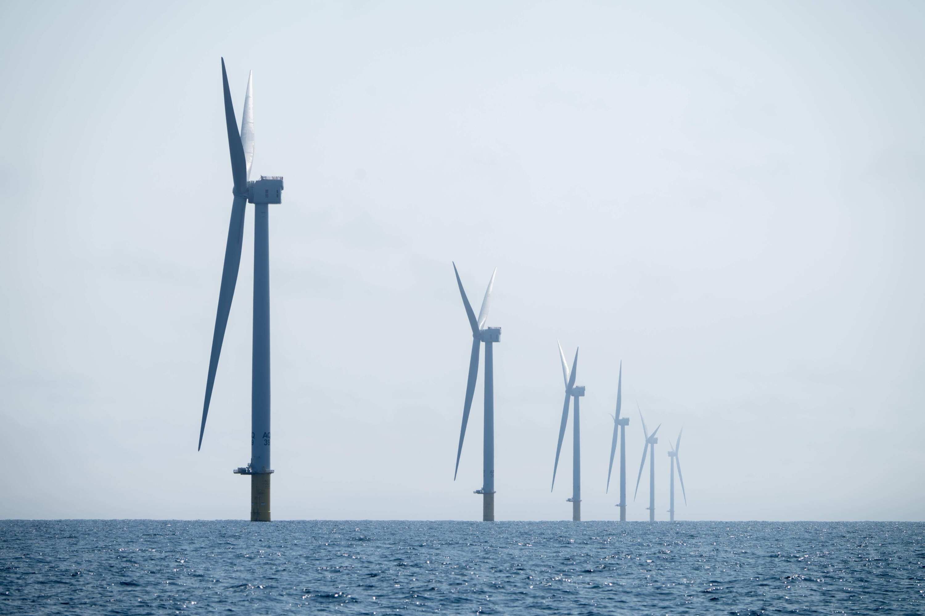 A row of turbines in the Vineyard Wind project near Martha's Vineyard. (Raquel C Zaldívar/New England News Collaborative)