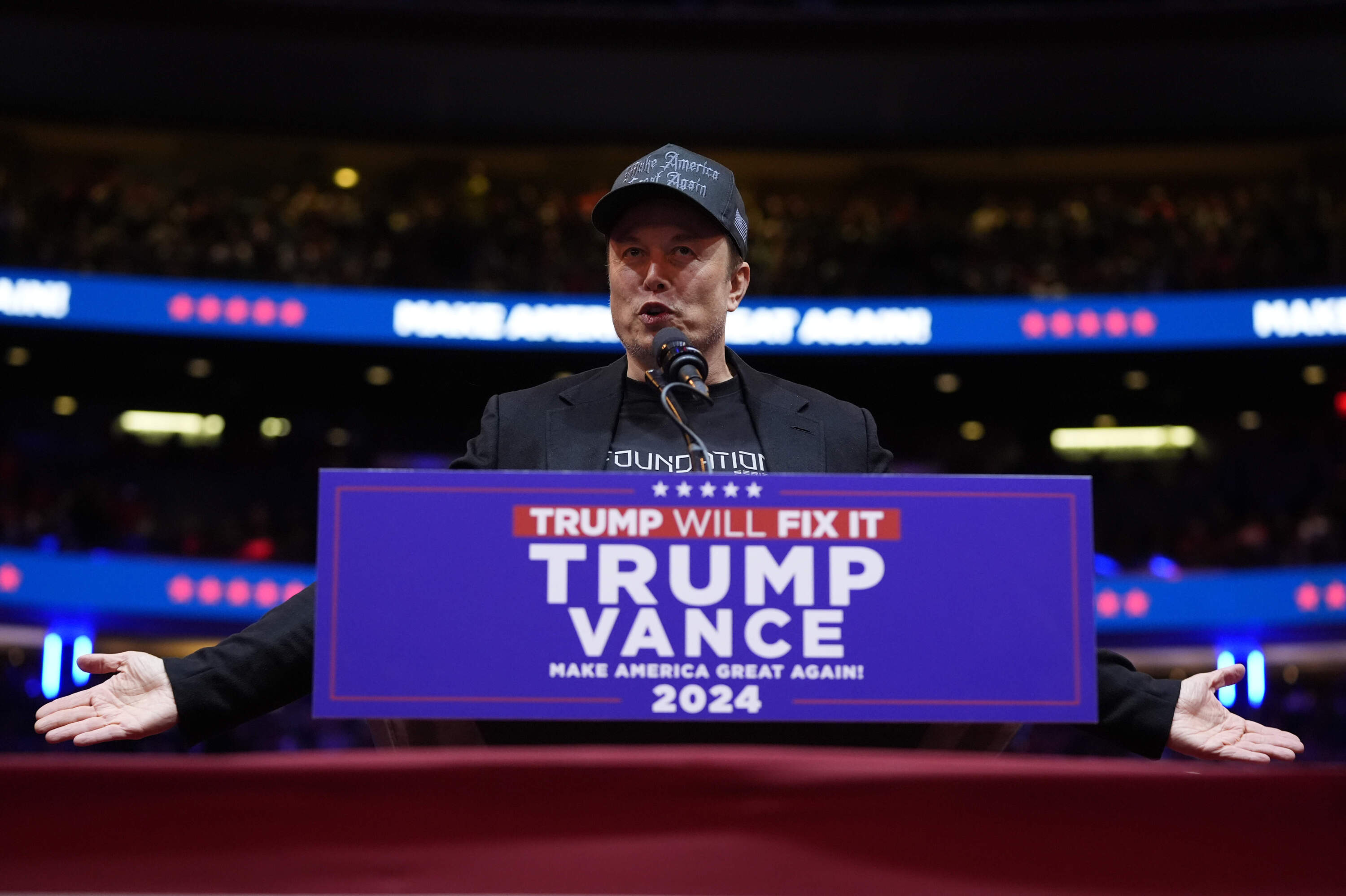 Elon Musk speaks before former President Donald Trump at a campaign rally at Madison Square Garden, Sunday, Oct. 27, 2024, in New York. (Alex Brandon/AP)