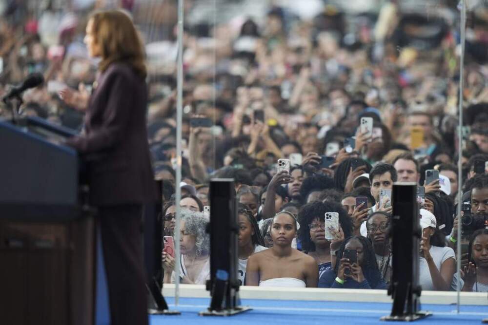 Supporters react as Vice President Kamala Harris delivers a concession speech for the 2024 presidential election, Wednesday, Nov. 6, 2024, on the campus of Howard University in Washington. (Stephanie Scarbrough/AP)