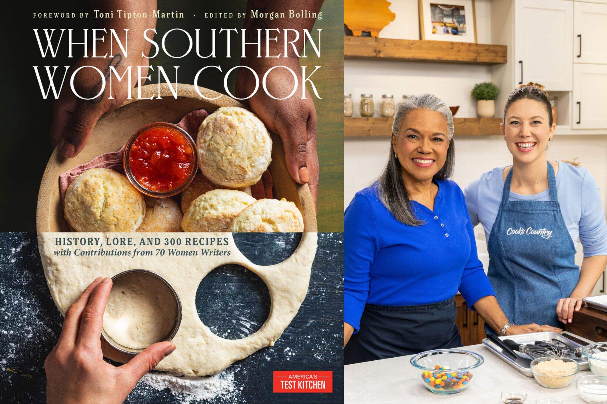 The cover of "When Southern Women Cook" and authors Toni Tipton-Martin (left) and Morgan Bolling (right). (Courtesy of America's Test Kitchen)