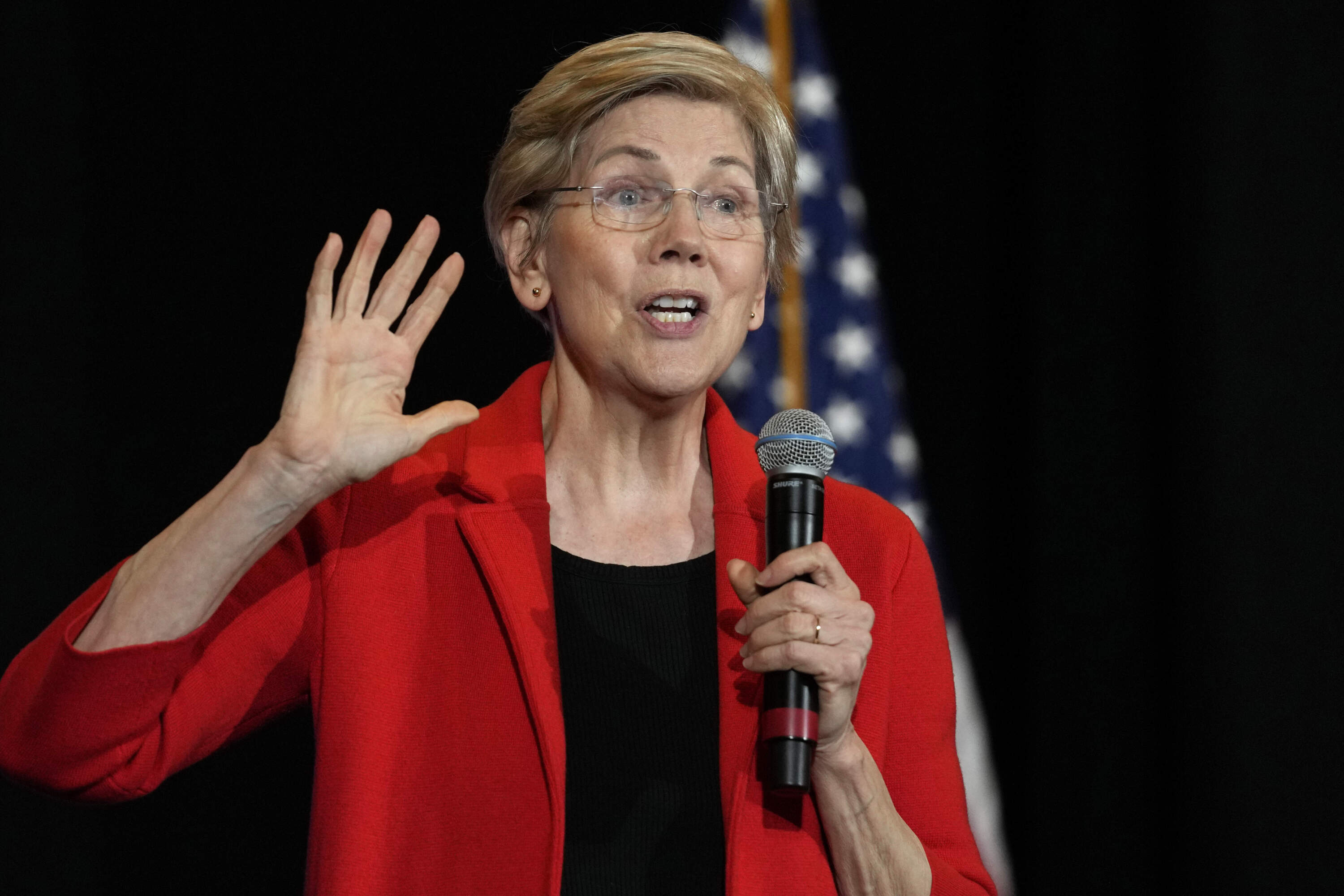 U.S. Sen. Elizabeth Warren speaks during a town hall meeting, Wednesday, April 12, 2023, in Boston. (Charles Krupa/AP)