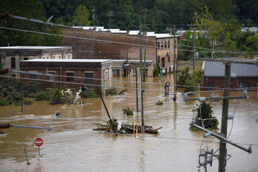 Heavy rains from hurricane Helene caused record flooding and damage on Sept. 28, 2024 in Asheville, North Carolina. (Melissa Sue Gerrits/Getty Images)