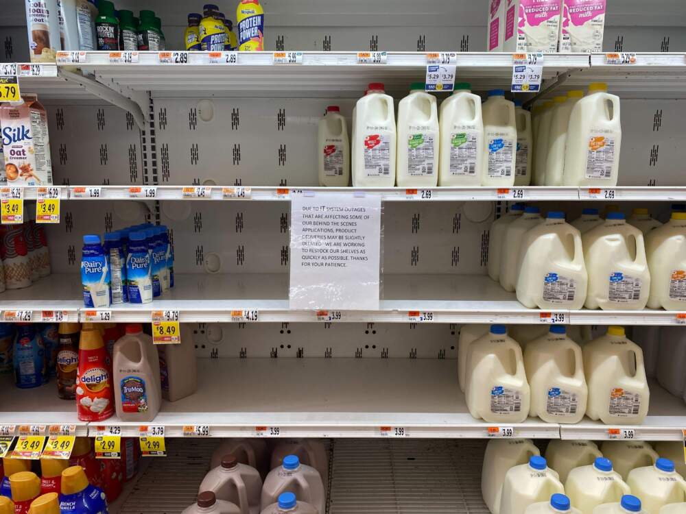 The dairy section of the Stop & Shop store in Brookline, pictured Thursday. (Suevon Lee/WBUR)