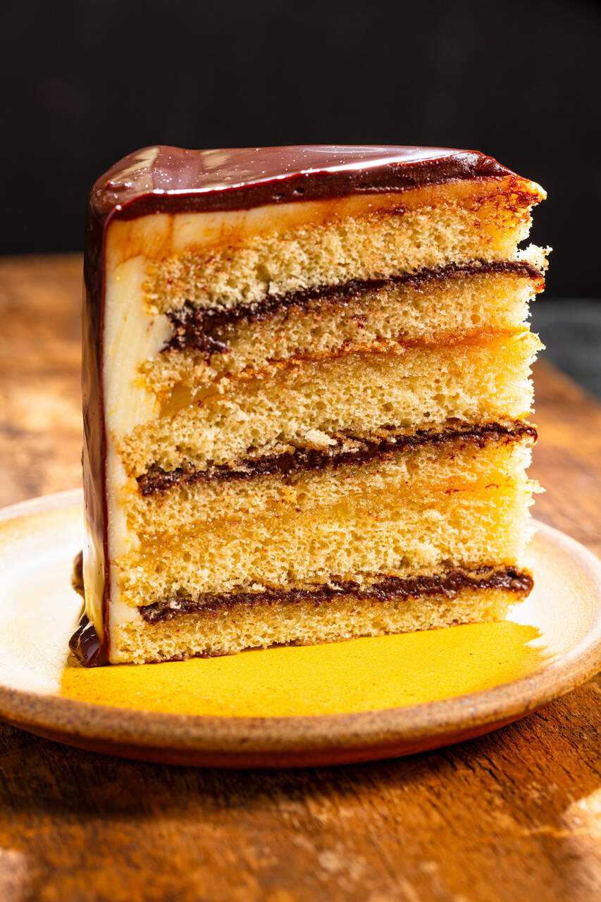 Chocolate-lemon Doberge cake. (Steve Klise/America's Test Kitchen)