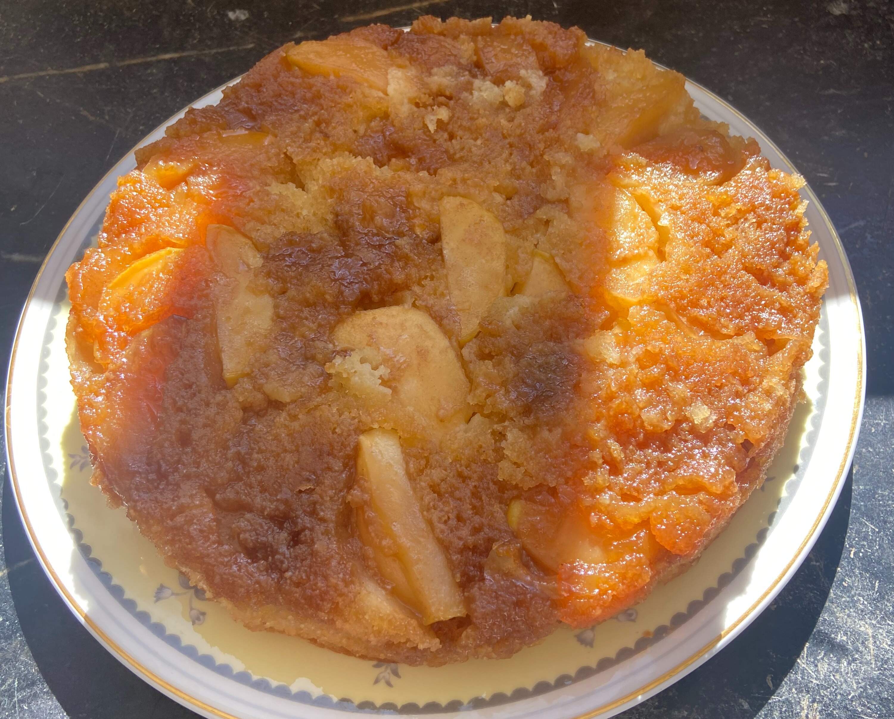 Upside-down apple cake with ginger. (Kathy Gunst/Here & Now)