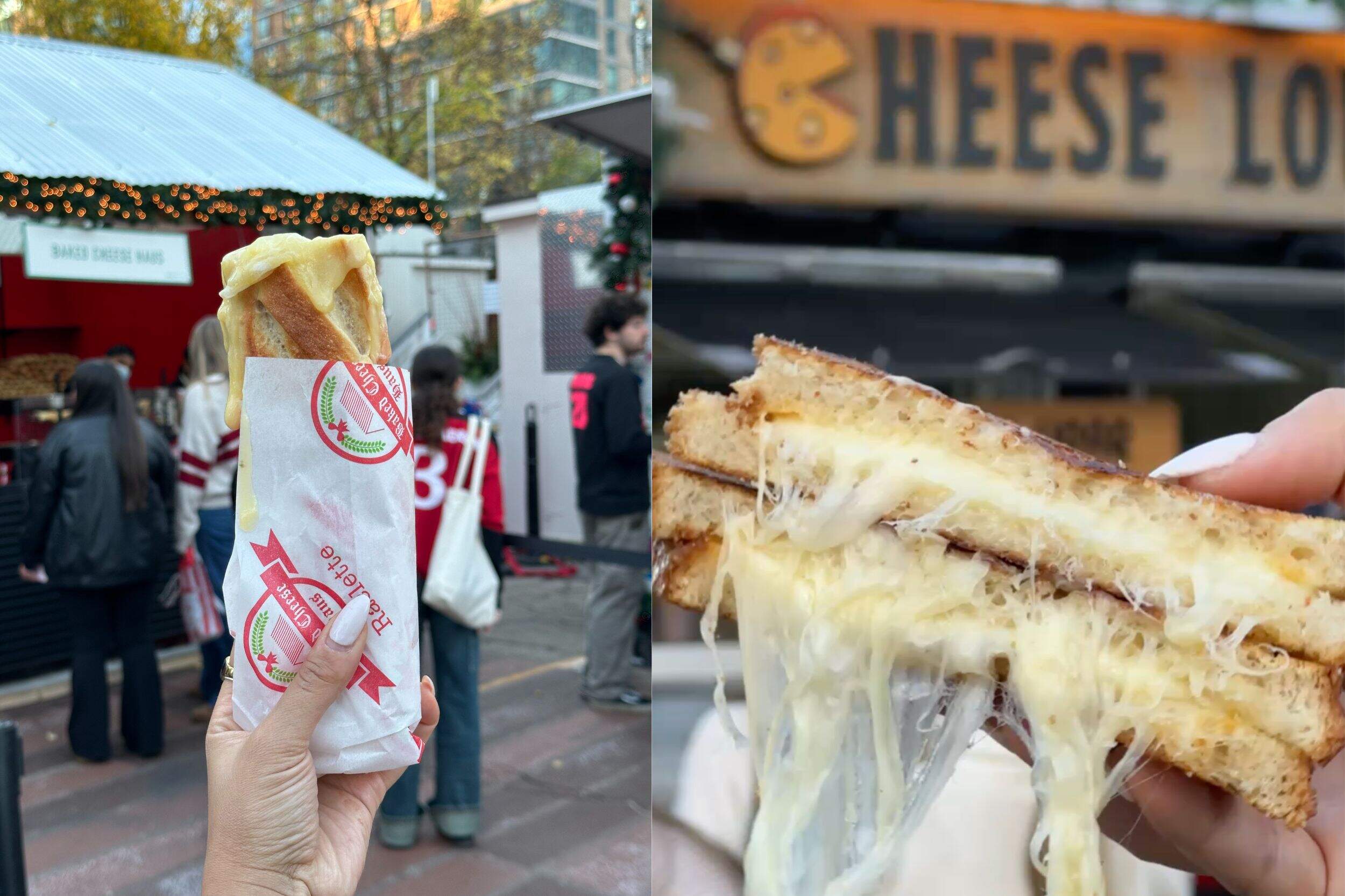 A baguette from Baked Cheese Haus (left) and a grilled cheese from Cheese Louise (right). (Photo courtesy of Marwa Osman)
