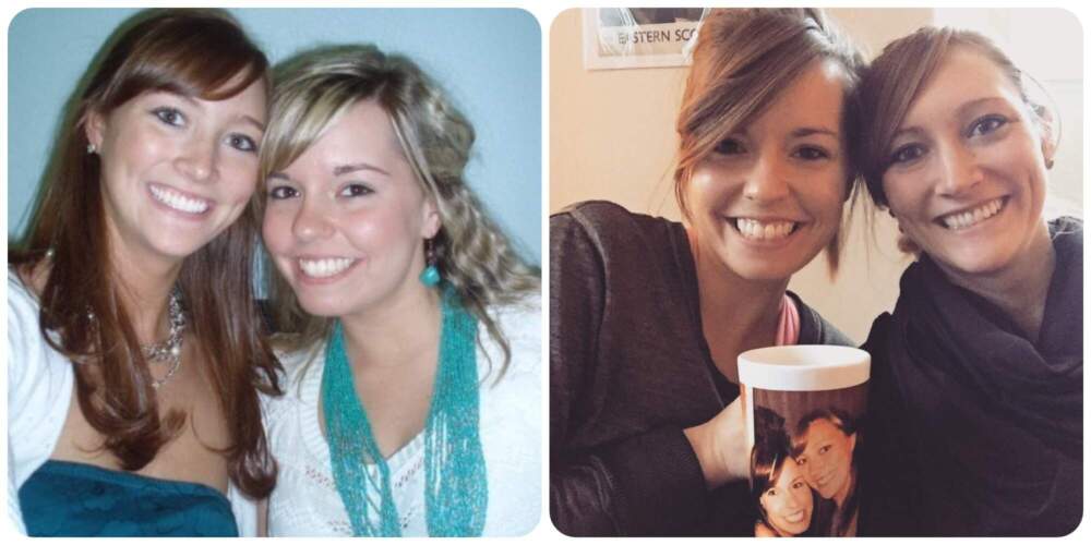 Left photo: The author (on right) and her friend Morgan (left) as teenagers. Right photo: nearly two decades later -- the author (left) holding the mug they made each other before leaving for college. (Courtesy Sara Schreur)