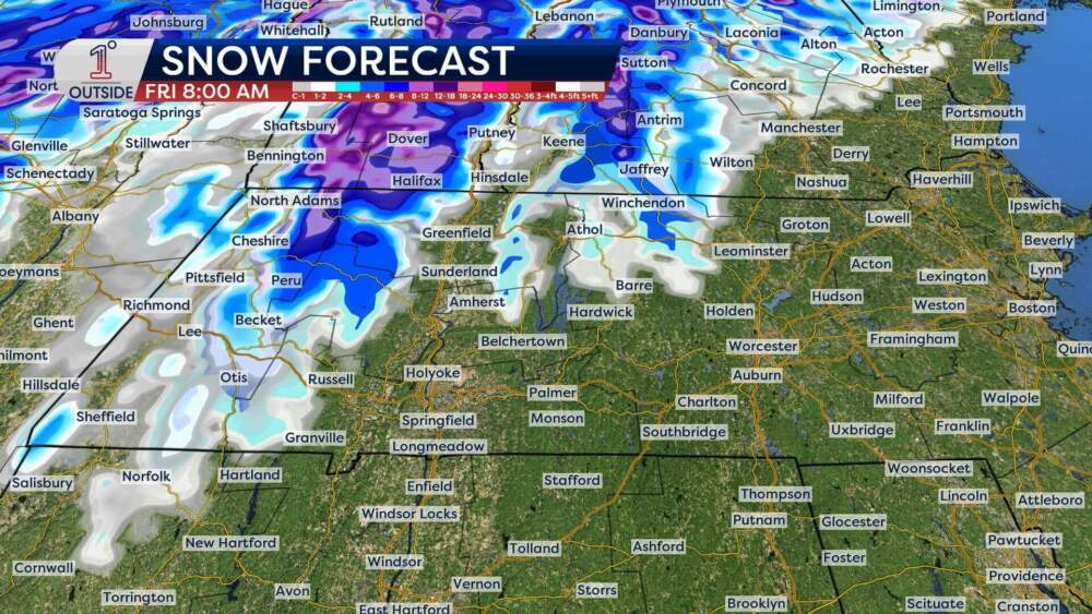 Snow projections across Massachusetts. (Danielle Noyes/1°Outside)