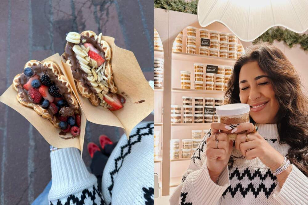 Fresh waffles from Naughty Waffle Co. (left) and cake jars from Love&Flour (right). (Photo courtesy of Marwa Osman)