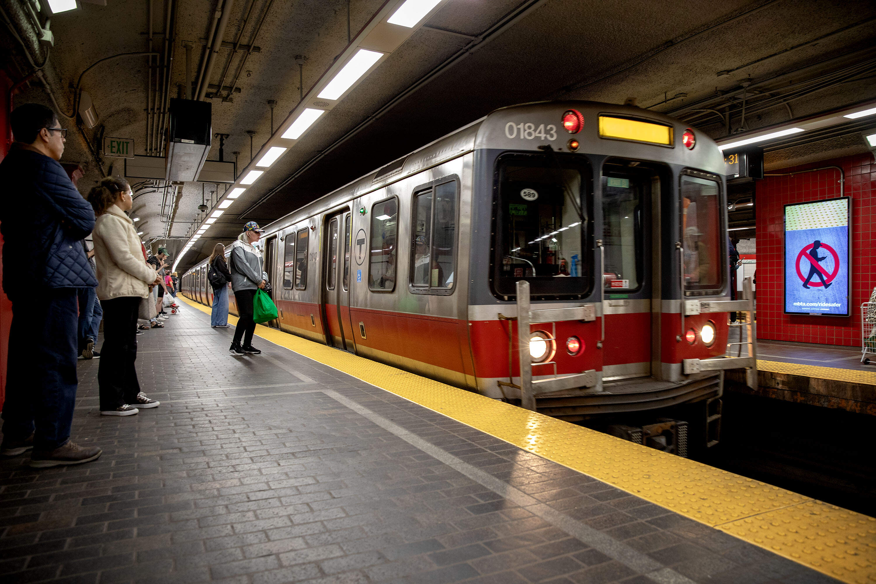 A Red Line train pulls into Park Street Station. (Robin Lubbock/WBUR)