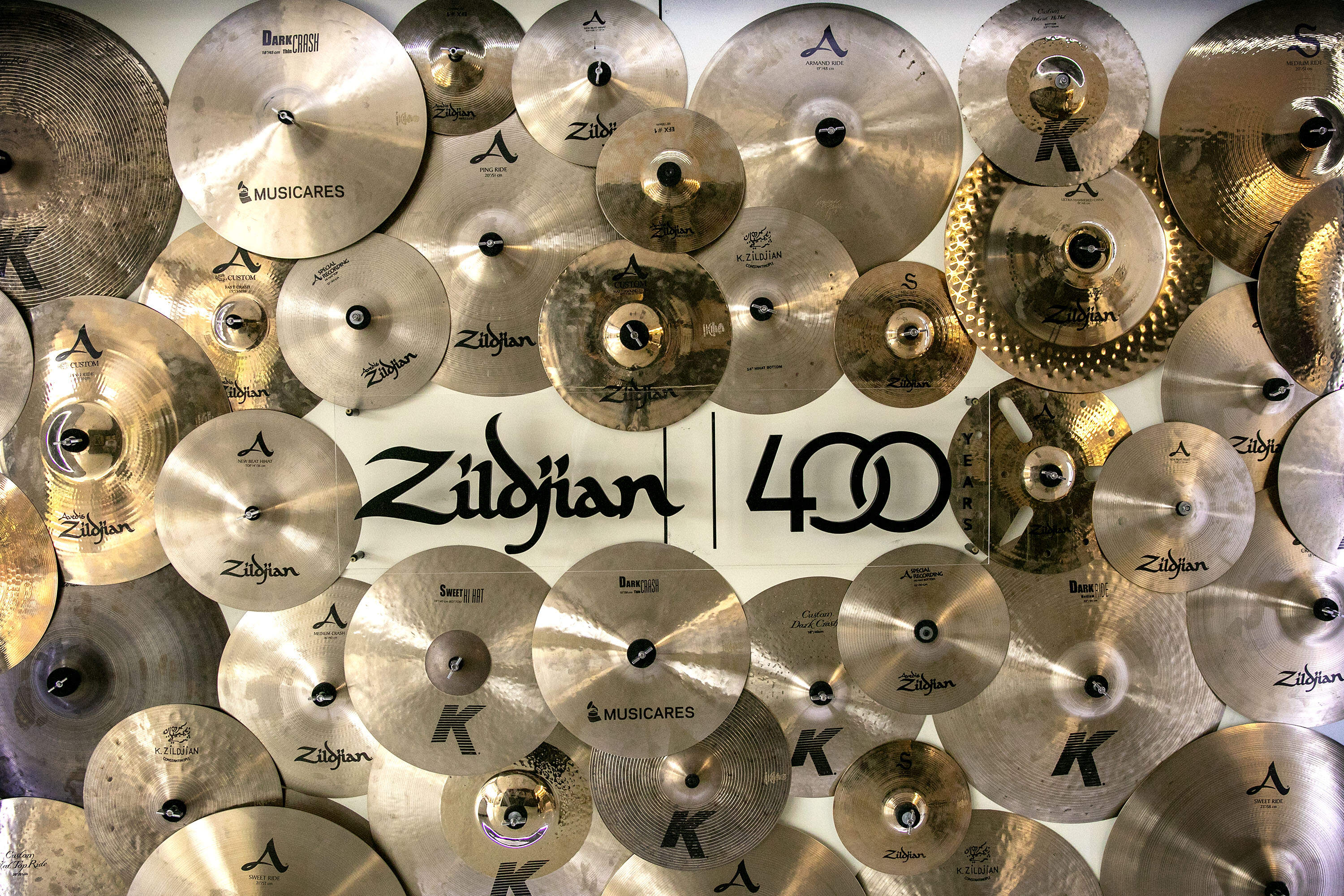 A display of cymbals at the Zildjian cymbal factory in Norwell, Mass. (Robin Lubbock/WBUR)