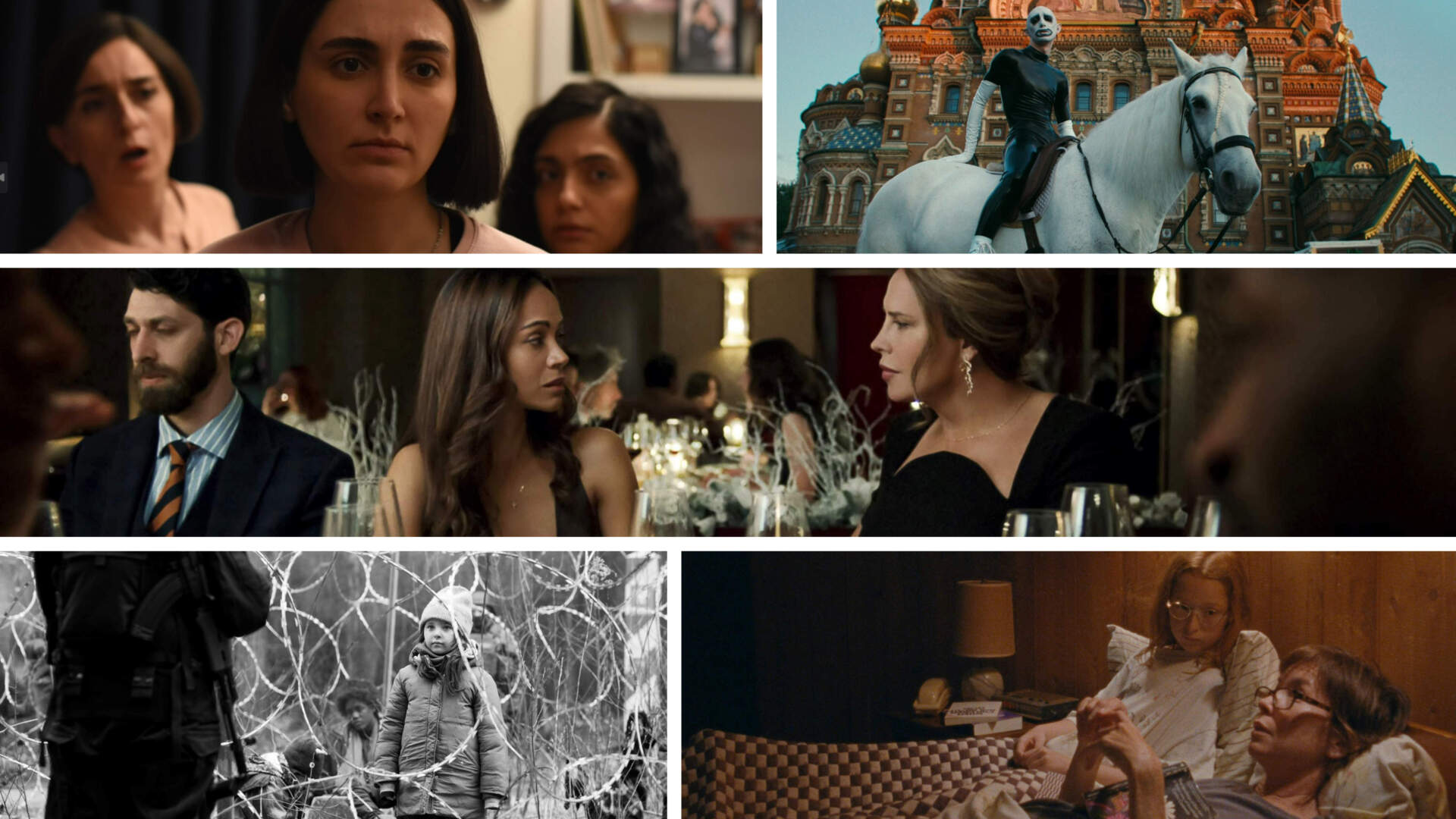 Clockwise from top left: &quot;The Seed of The Sacred Fig&quot; (Courtesy NEON); &quot;Queendom&quot; (Courtesy Dogwoof Pictures); &quot;Emilia Pérez&quot; (Courtesy Netflix); &quot;Janet Planet&quot; (Courtesy A24); and &quot;Green Border&quot; (Courtesy Agata Kubis/Kino Lorber).