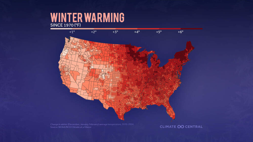 Increasing winter temperatures in the U.S.1970-2024. Courtesy Climate Central