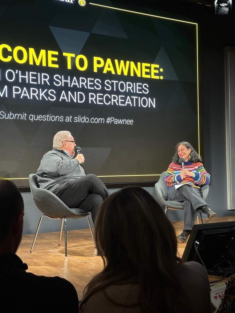 Author Jim O'Heir speaks with Here & Now's Kalyani Saxena at WBUR's CitySpace. (Courtesy of Kalyani Saxena)
