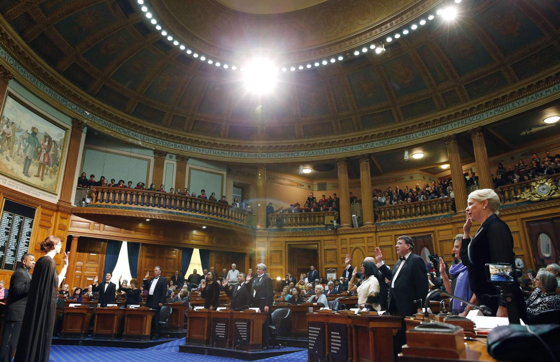 Massachusetts electors being sworn in at the State House in 2016. (Michael Dwyer/AP)
