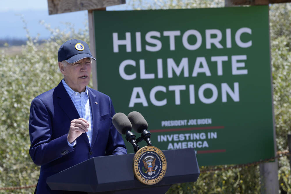 President Joe Biden speaks at the Lucy Evans Baylands Nature Interpretive Center and Preserve in Palo Alto,