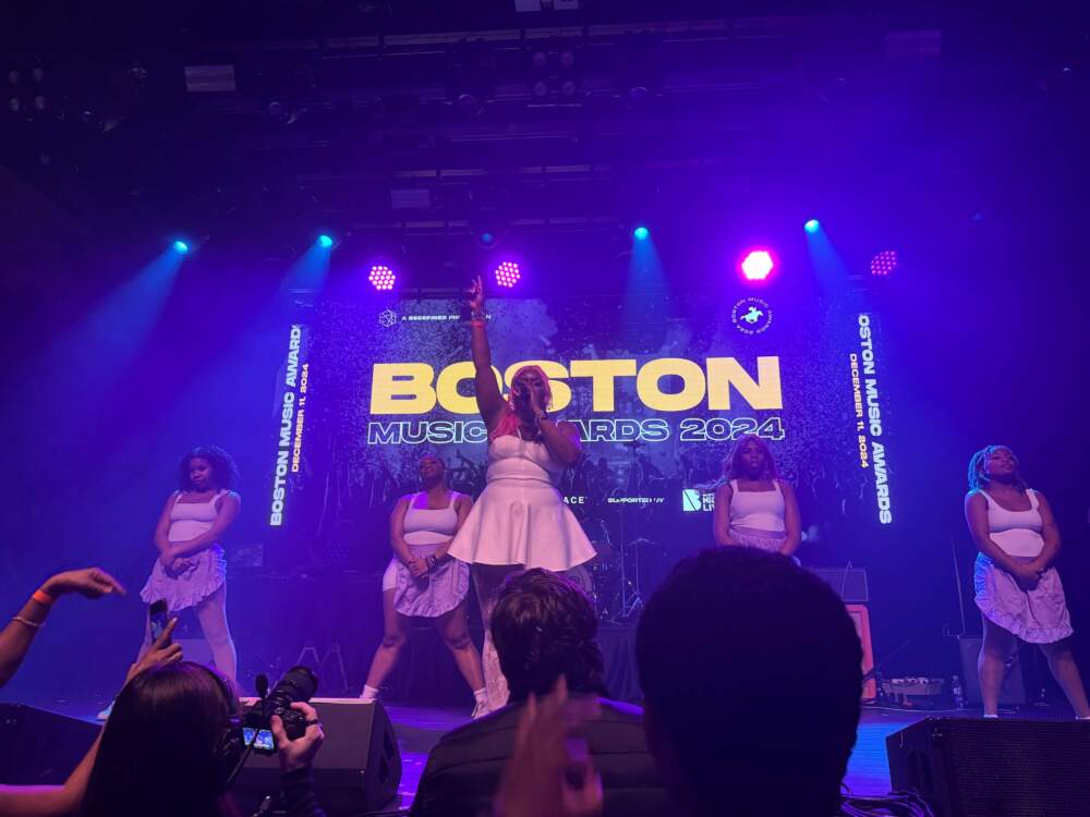 Cakeswagg onstage at the 2024 Boston Music Awards. (Maddie Browning/WBUR)