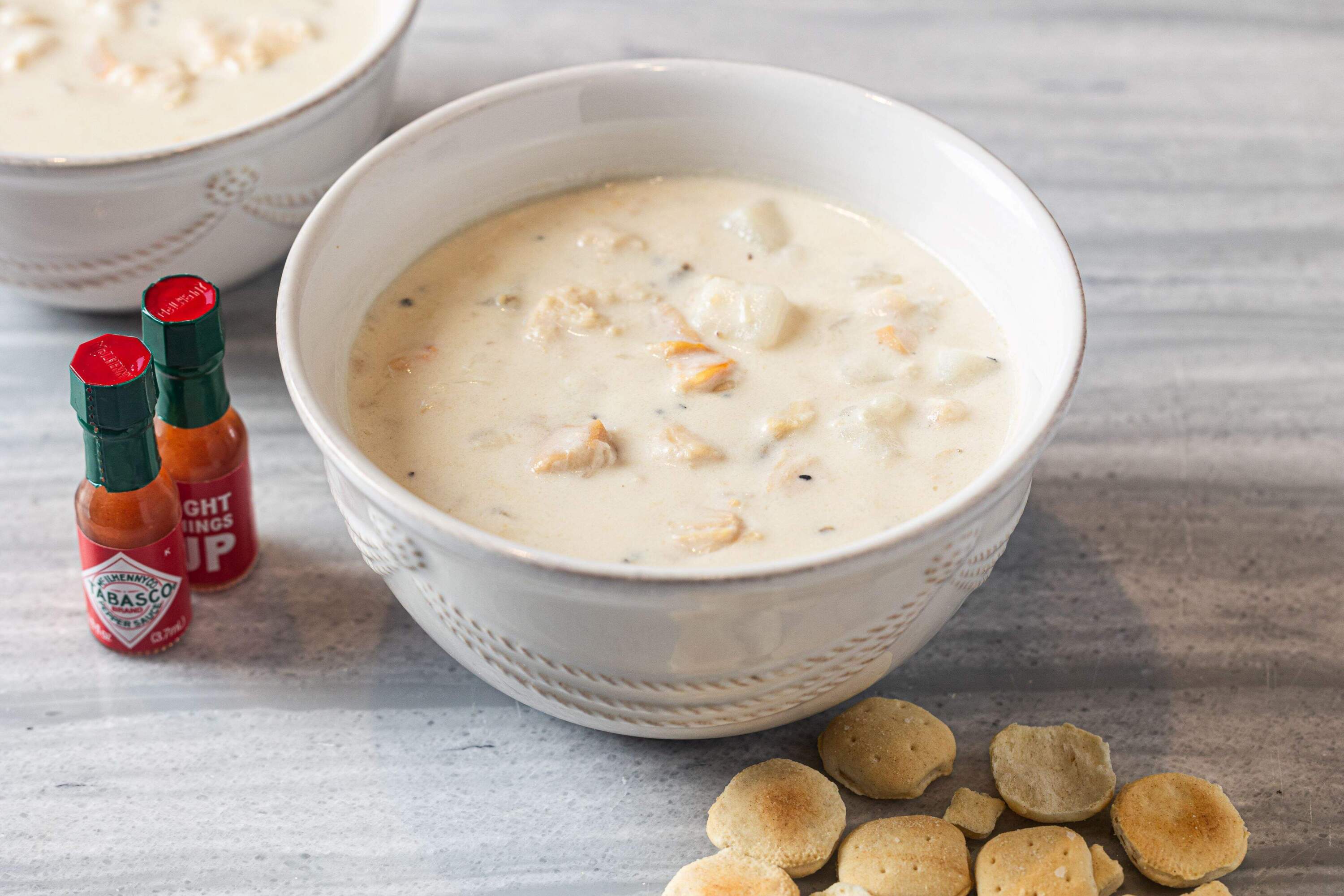 Clam chowder from Legal Sea Foods. (Huge Caldones)