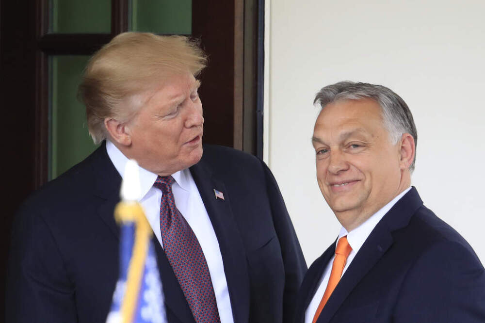 FILE - President Donald Trump welcomes Hungarian Prime Minister Viktor Orban to the White House in Washington, May 13, 2019. (AP Photo/Manuel Balce Ceneta, File)