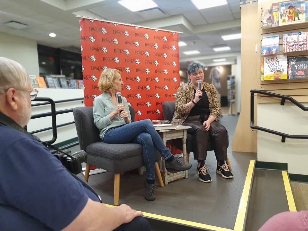 The author at their book launch for “Lightborne,” on Oct 23rd, 2024, with Michelle Hoover, at Porter Square Books, Cambridge, MA. (Alicia Montano, courtesy Hesse Phillips)