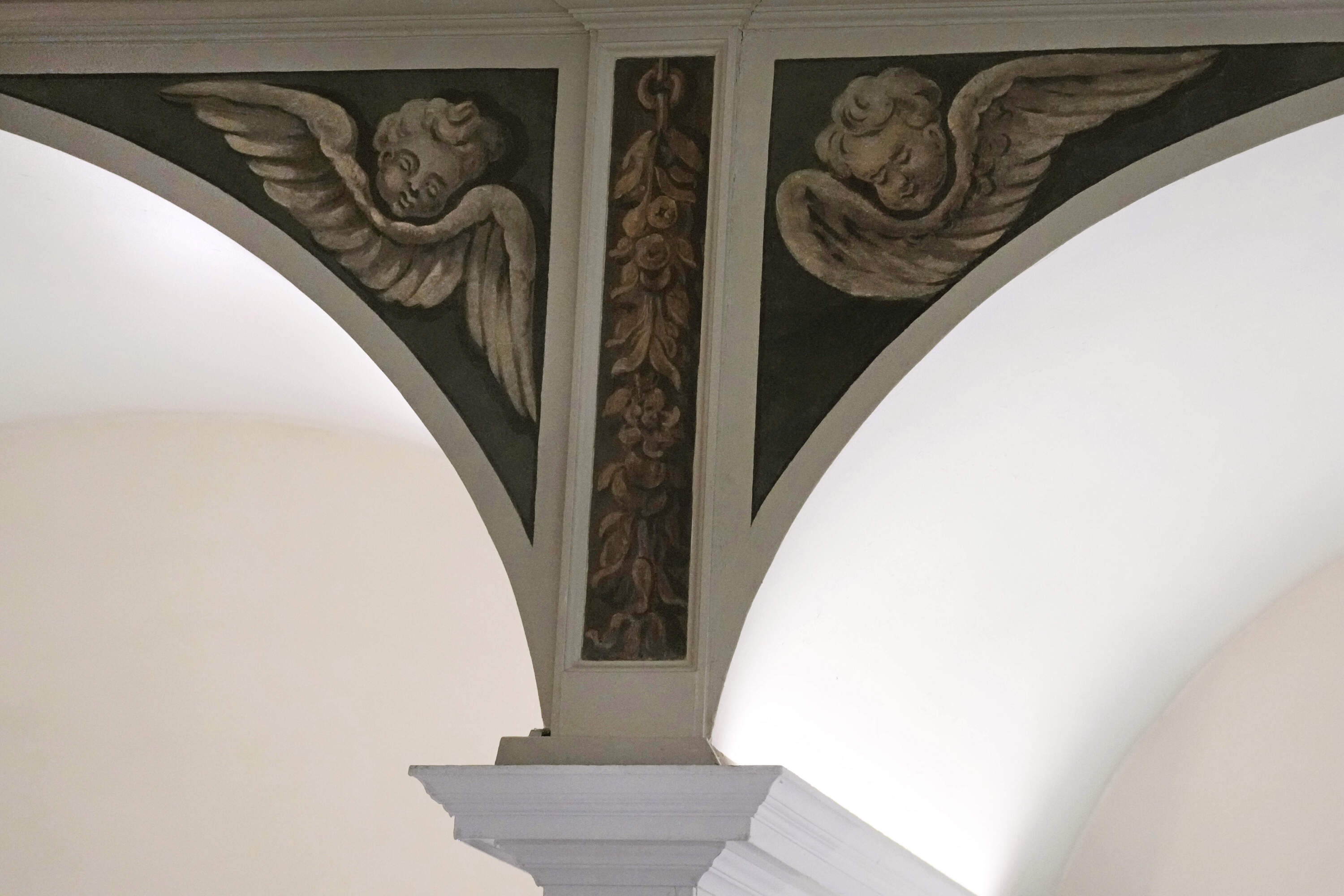 Recently restored, nearly 300-year-old painted angels adorn an arch at the historic Old North Church. (Charles Krupa/AP)