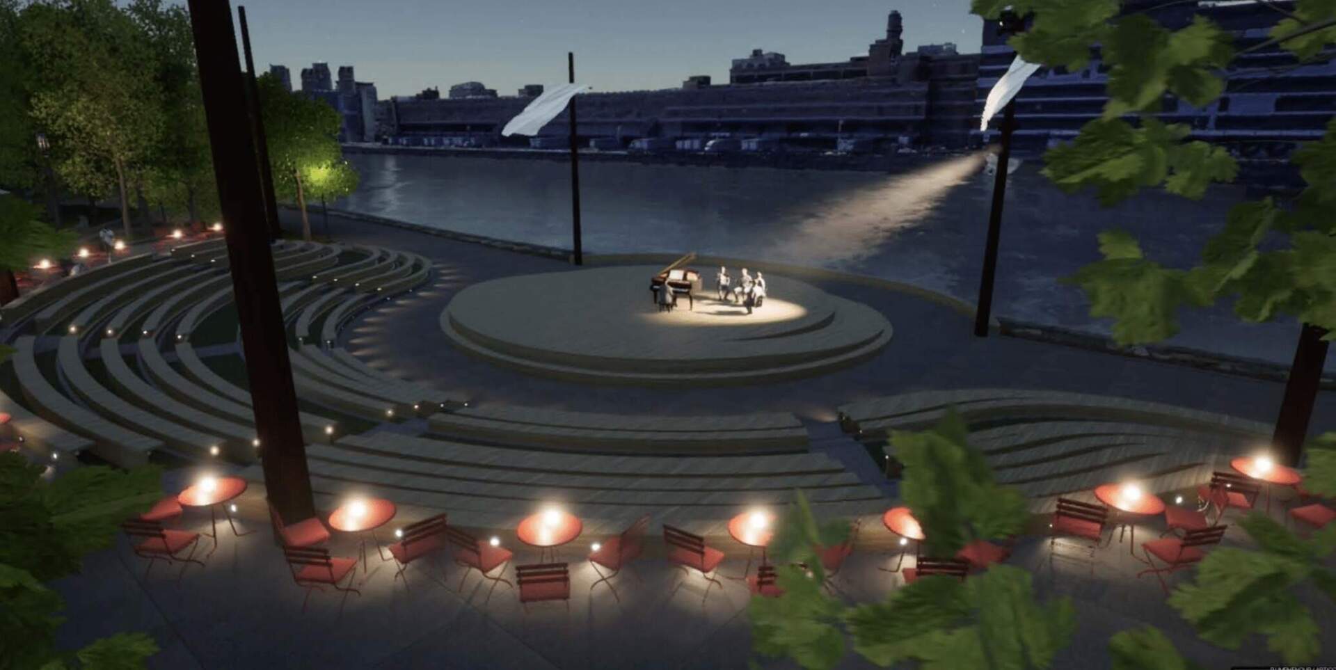 A design proposed by local arts organizations that includes a permanent stage. (Courtesy Raber Umphenour)