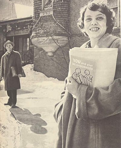 This photograph of Otto and Muriel Snowden in front of Freedom House was used in a 10th anniversary report in 1959. (Courtesy Northeastern University Archives)