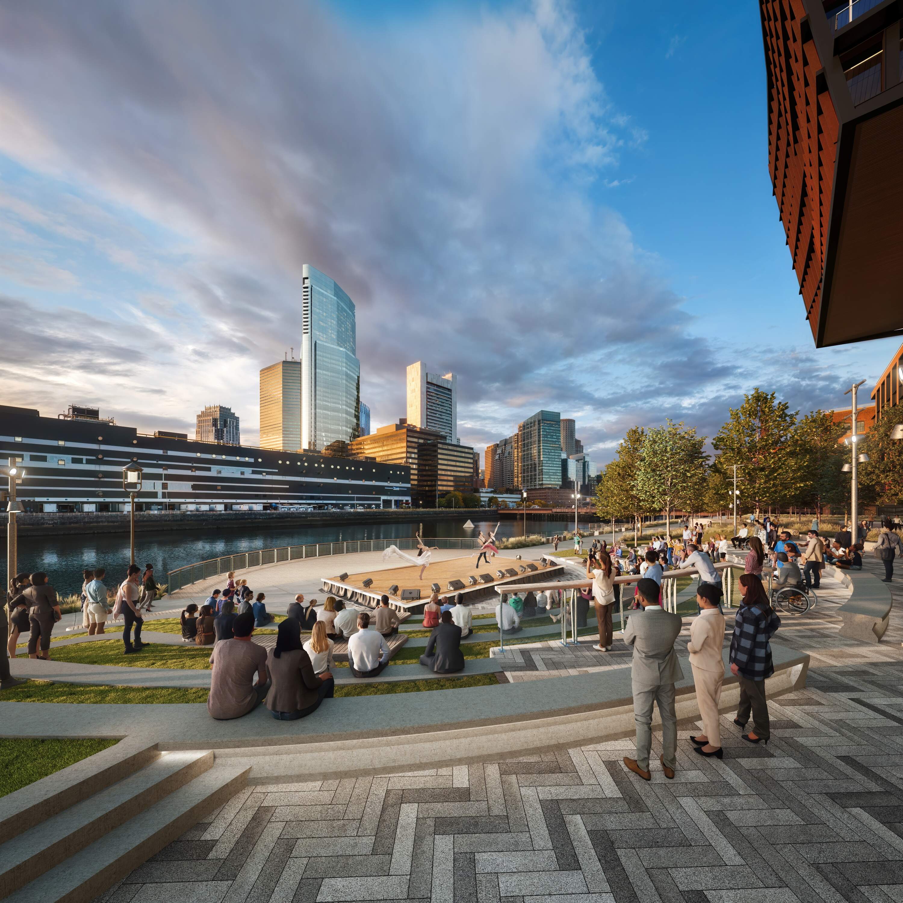 A rendering of the proposed amphitheater with a temporary stage. (Courtesy Related Beal)