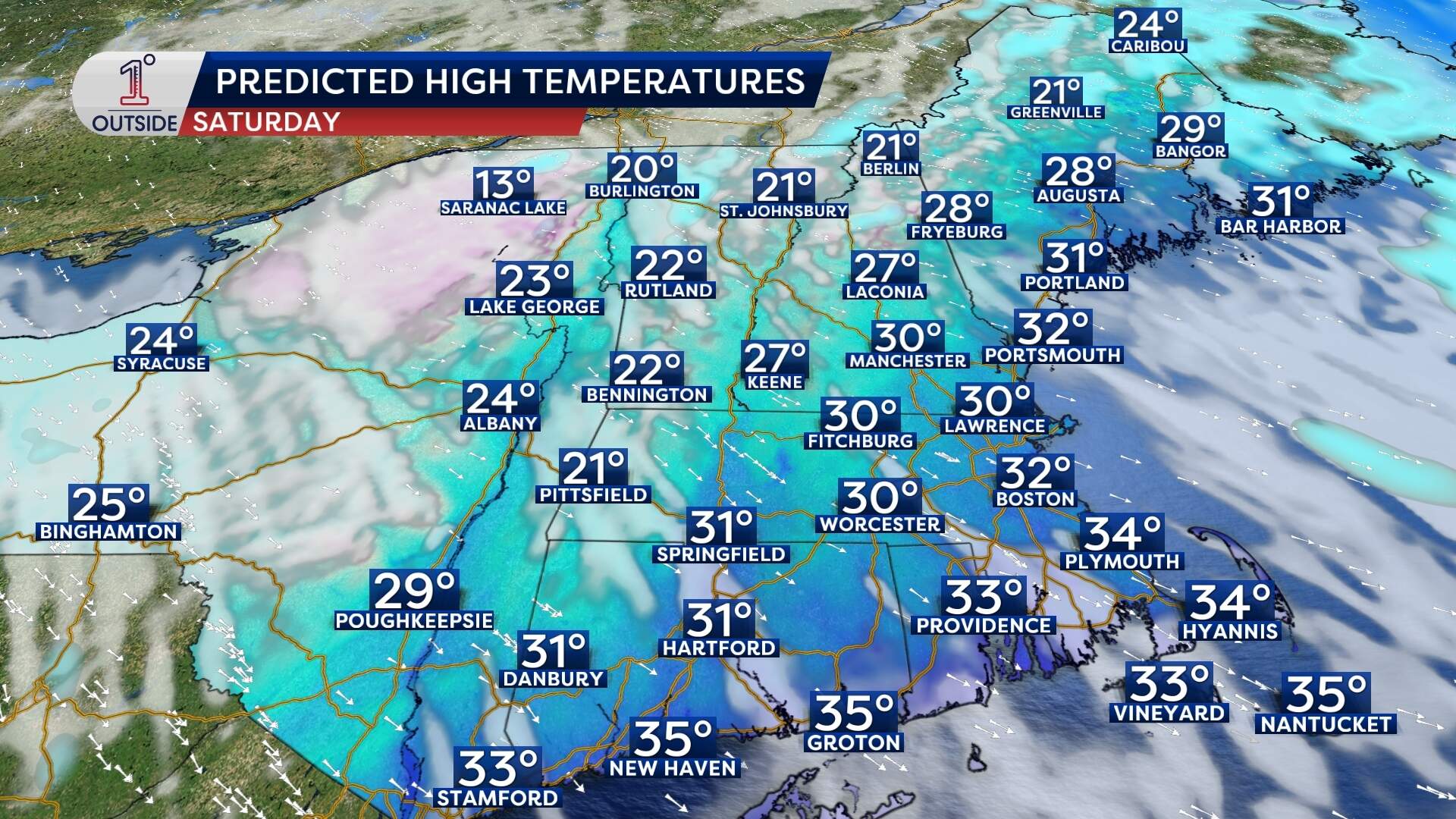 Expected high temperatures on Saturday will only reach into the 30s. (Danielle Noyes/1°Outside)