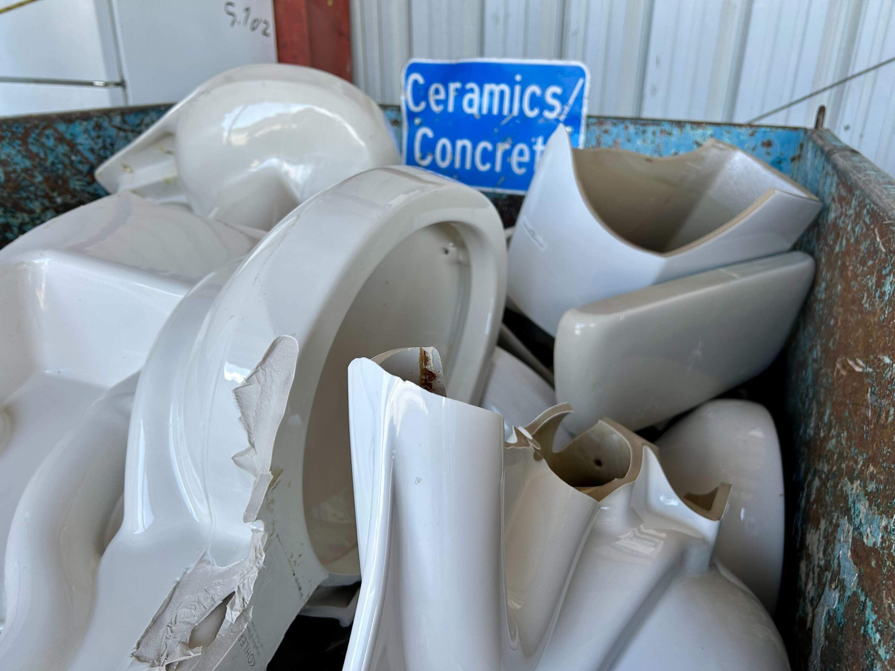 Toilets are hard to recycle. (Peter O'Dowd/Here & Now)