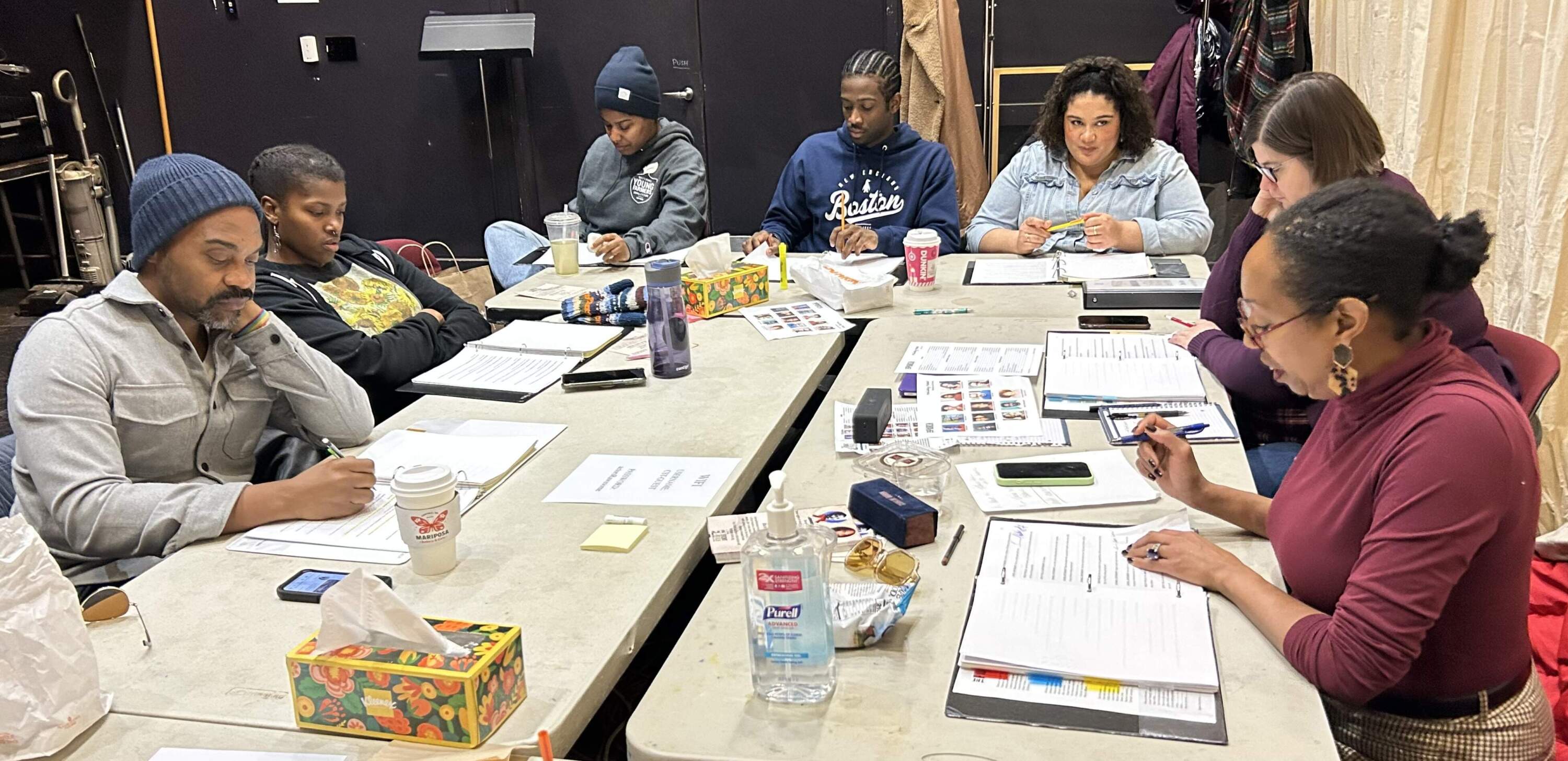 The Front Porch Arts Collective's cast of "The Jeffersons" in rehearsal for "Holiday Feast." (Courtesy)