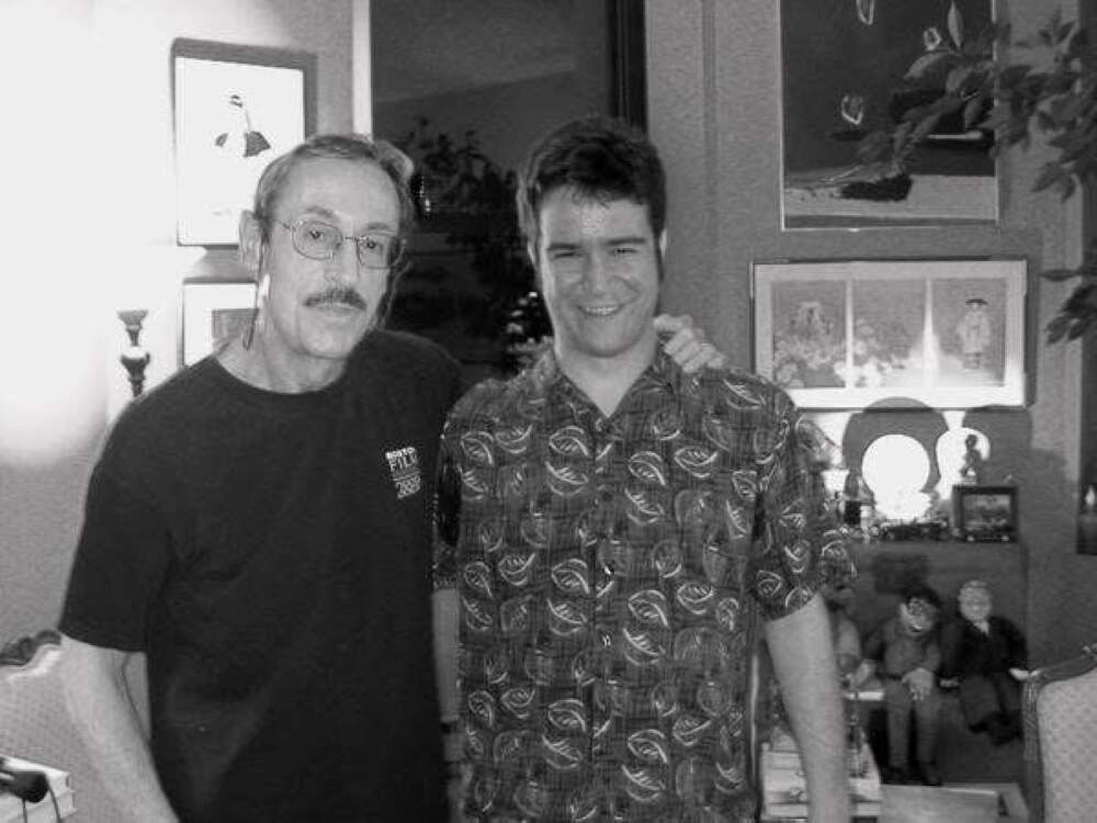 David Brudnoy (left) and Sean Burns in July 2004 following the last time Burns was on the radio program. (Courtesy Byron Burns)