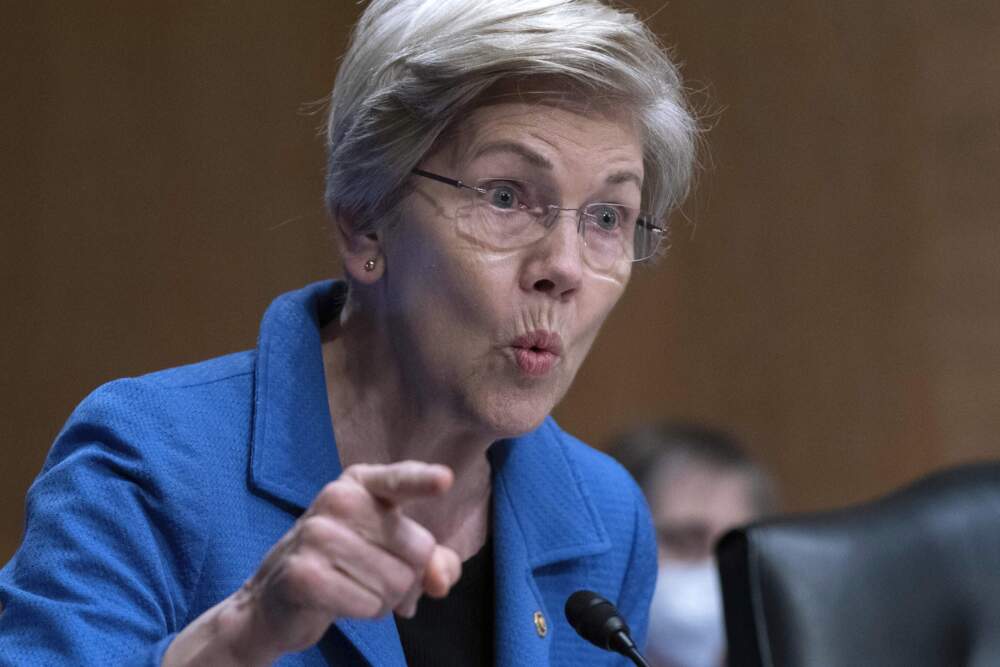Sen. Elizabeth Warren, D-Mass., speaks during the Senate Committee on Banking, Housing and Urban Affairs hearing at Capitol Hill in Washington in 2023. (Jose Luis Magana/AP file photo)