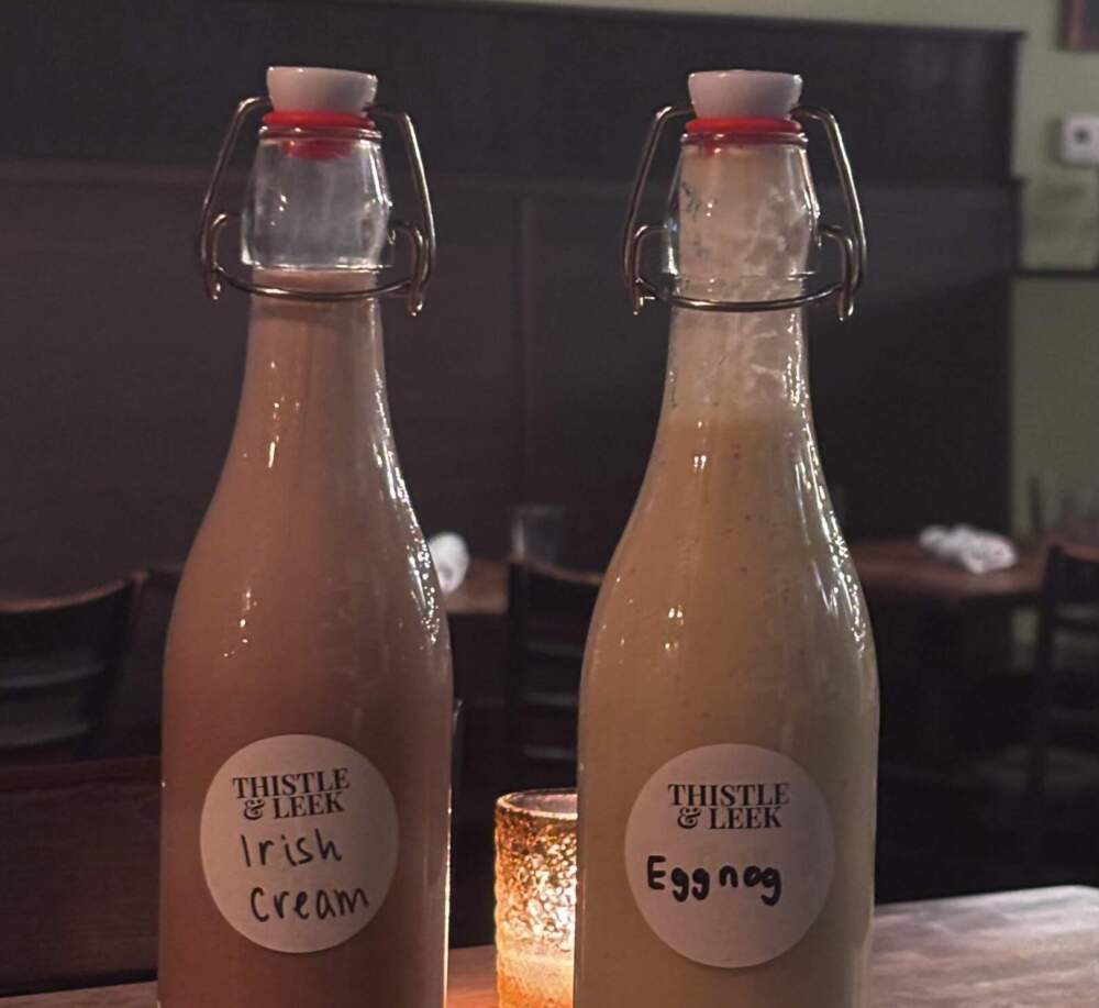 Bottled eggnog and Irish cream from Thistle & Leek. (Image courtesy of Brendan Collins)