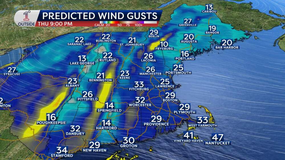 Expected wind gusts on Thursday, Dec. 5, 2024. (Danielle Noyes/1°Outside)
