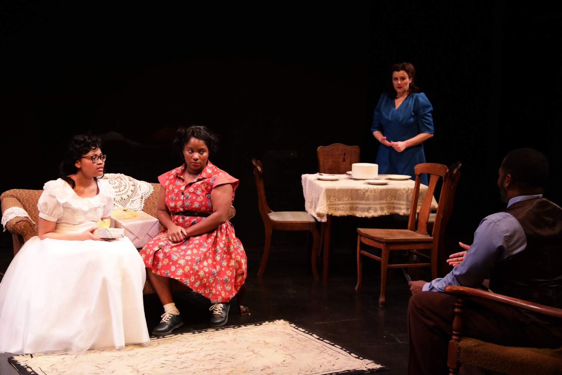 Madison Margaret Clark, Catia, Bridgette Hayes and Dominic Carter in Lyric Stage's "Crumbs from the Table of Joy." (Courtesy Mark S. Howard)