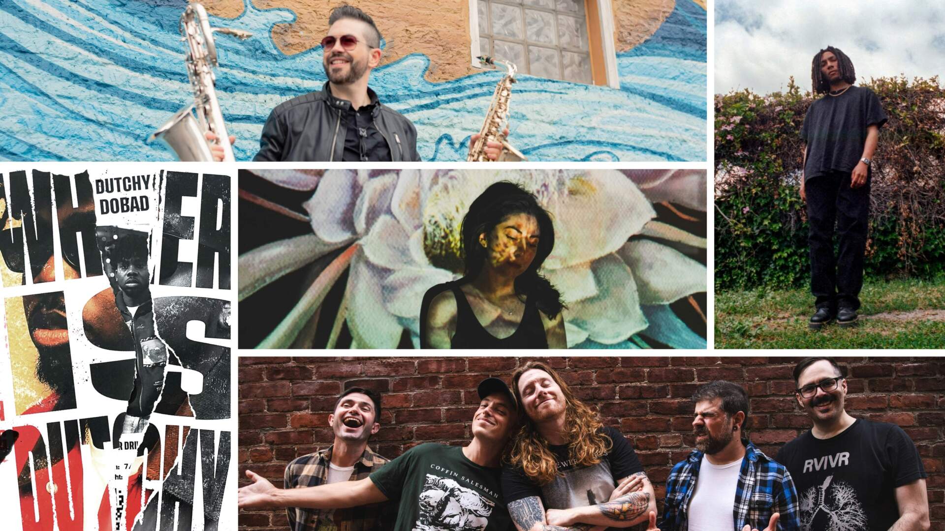 Clockwise from top left: Jared Sims (Courtesy the artist); Lutalo (Courtesy Adam Alonzo); OH THE HUMANITY! (Courtesy Brittany Rose Queen); Dutchy DoBad (Courtesy Cal Xander and Adam Johnson); and Heather Maloney (Courtesy Carly Rae Photo).