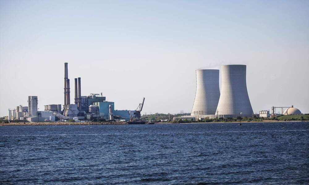 The coal burning power plant at Brayton Point in Somerset, MA from across the Taunton River. (Jesse Costa/WBUR)