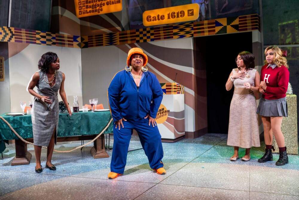 From left: Dru Sky Berrian, MaConnia Chesser, Kiera Prusmack and Schanaya Barrows in SpeakEasy Stage's production of "Ain't No Mo'." (Courtesy of Nile Scott Studios)