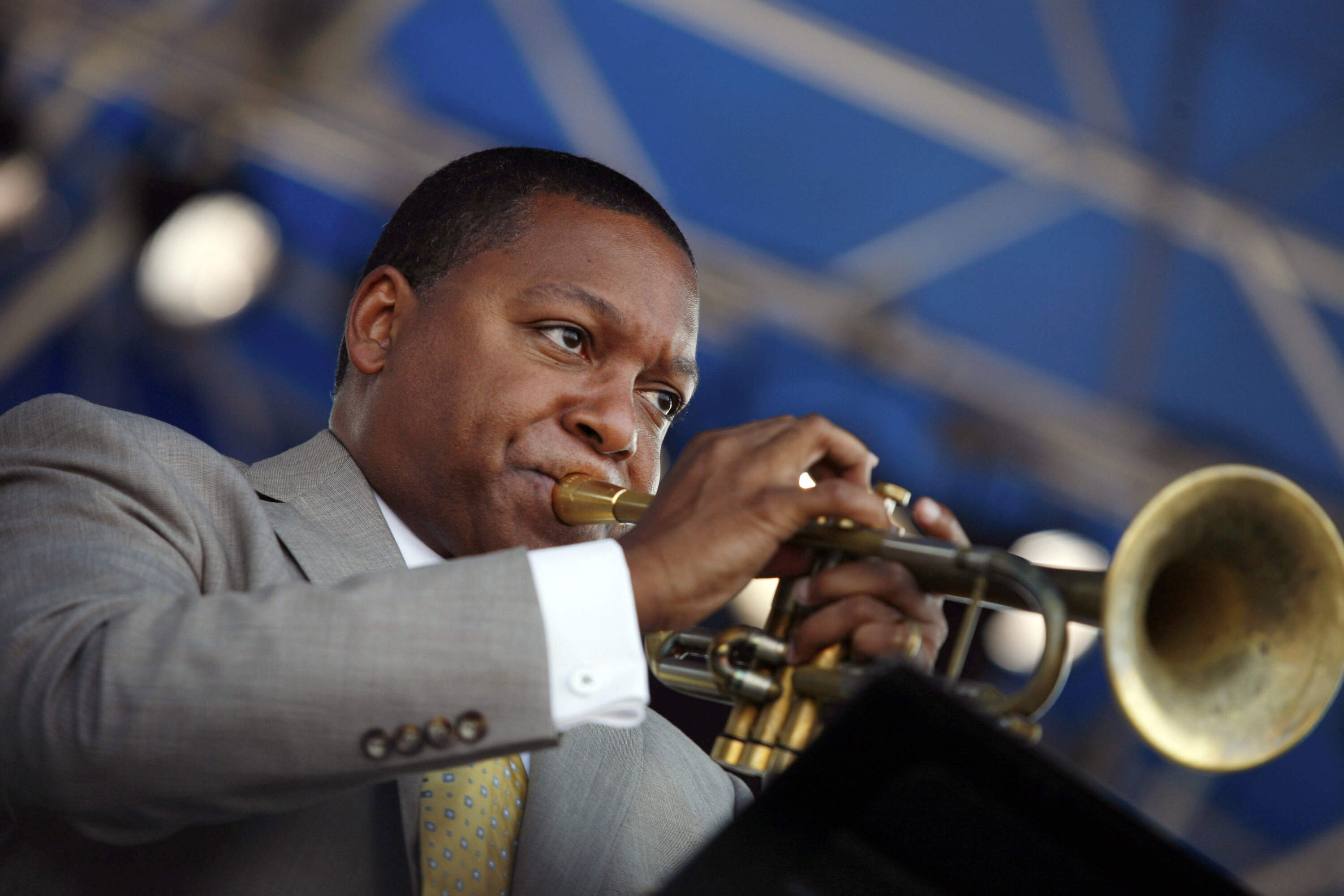 Trumpeter Wynton Marsalis plays at the Newport Jazz Festival in 2010. (Joe Giblin/AP)